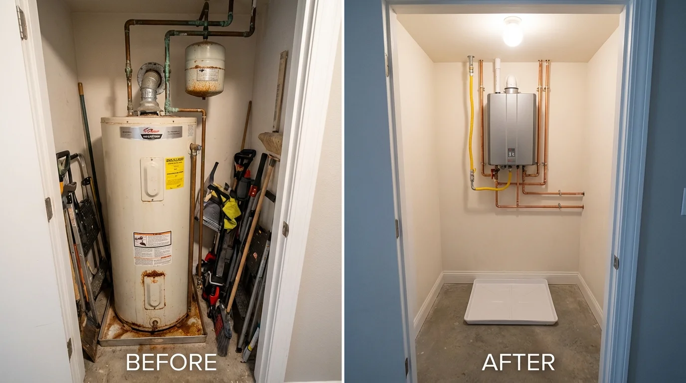 Tank water heater versus wall-mounted tankless unit comparison for Clinton, NJ homeowners