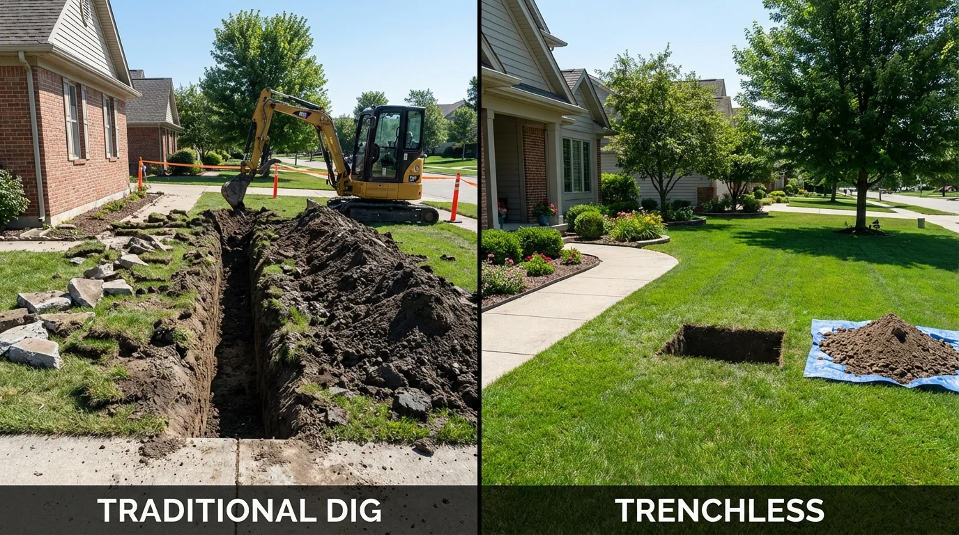 Trenchless sewer repair with minimal yard damage versus traditional excavation in Clinton, NJ